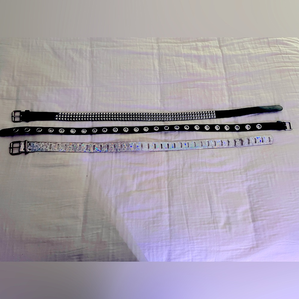 EUC Belts! 3 belts from H&M, Hot topic and thrifted! 
Size M/L